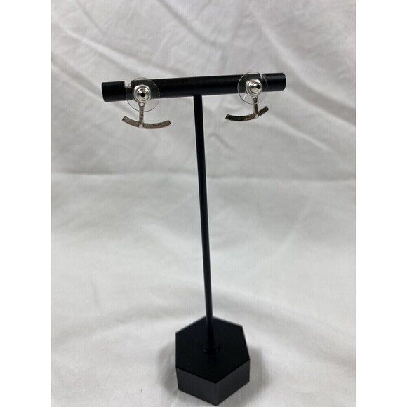 Silver Tone Faux Diamond Studs with Rhinestone Bar - Picture 7 of 7